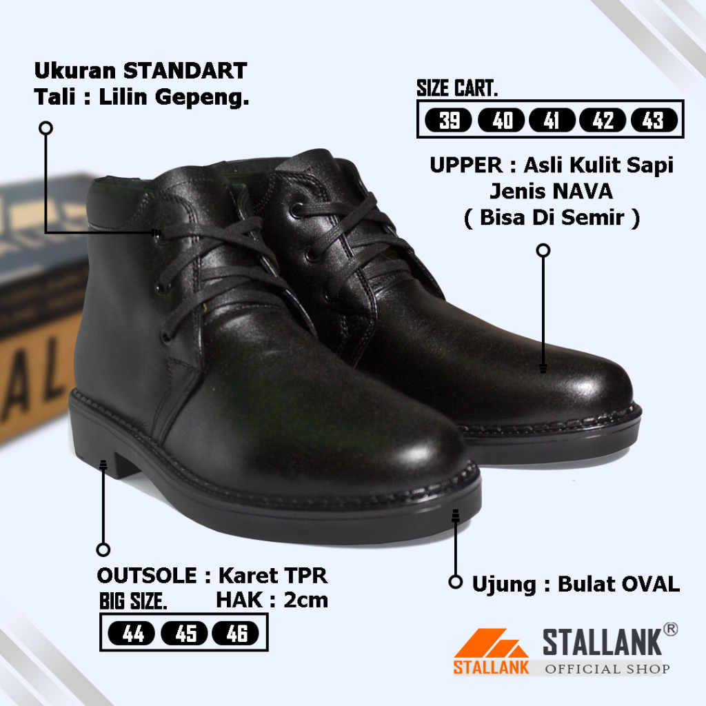 STALLANK Sepatu PDH Pria Asli Kulit