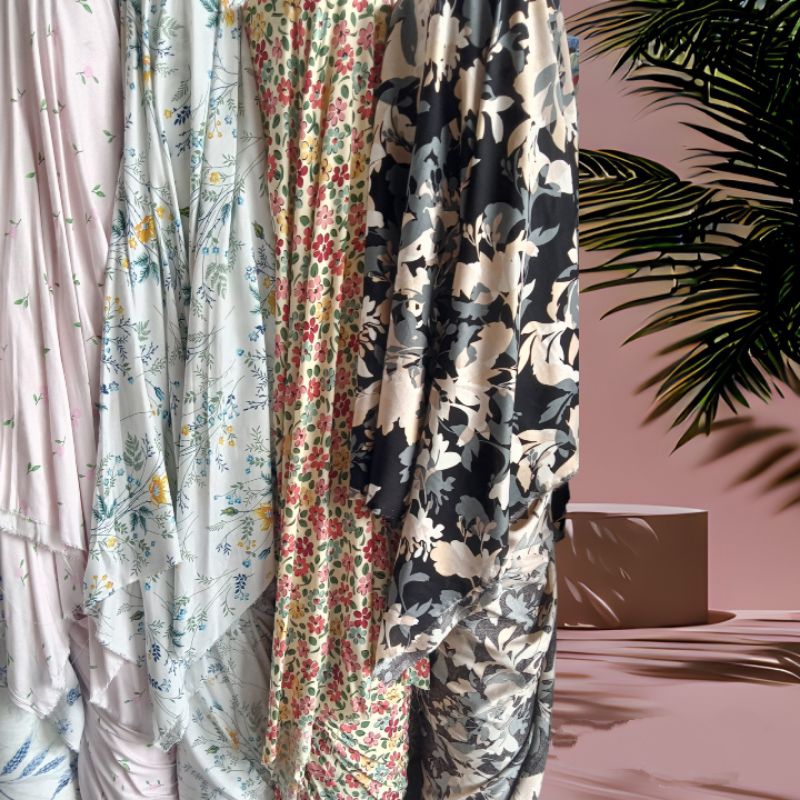 Kain Rayon Viscose Premium UNIQLO Motif Meteran bahan daster piyama mukena hijab