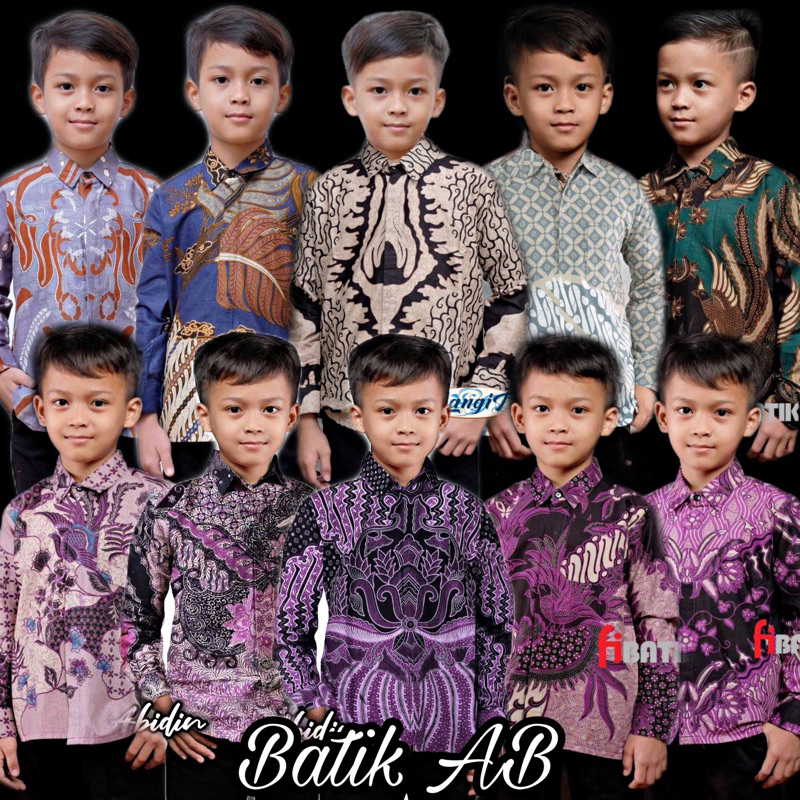 KEMEJA BATIK ANAK COWOK BAJU BATIK LENGAN PANJANG BATIK ANAK LAKI LAKI MODERN WARNA LILAC MOTIF TERBARU