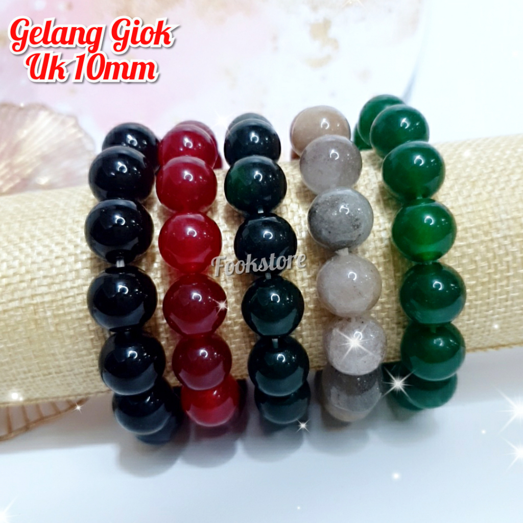 GELANG DEWASA BATU GIOK NATURAL GELANG ELASTIS GIOK UK 10 mm