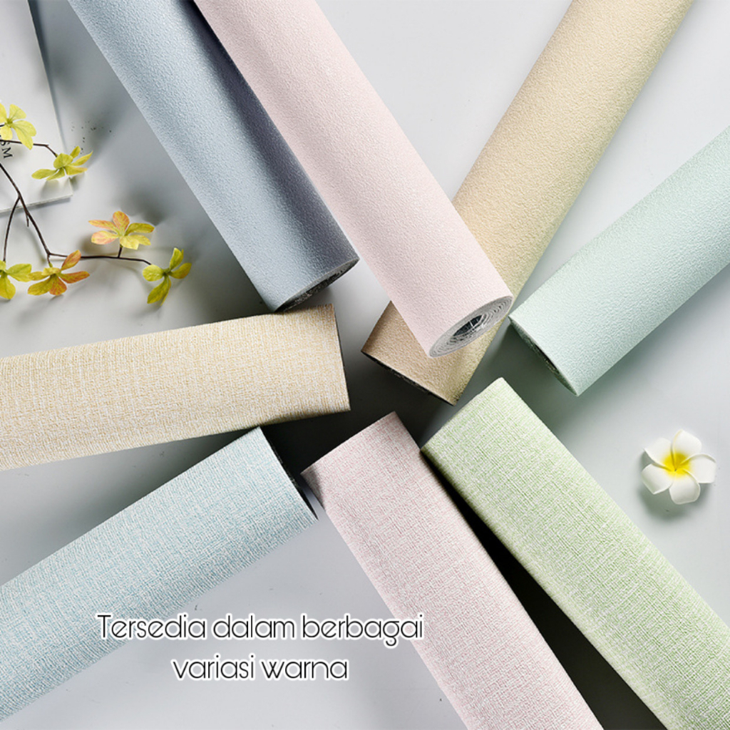 RB [1 Roll] Wallpaper Linen Foam Roll Polos Dan Motif Wallpaper Sticker Dinding Dekorasi Kamar