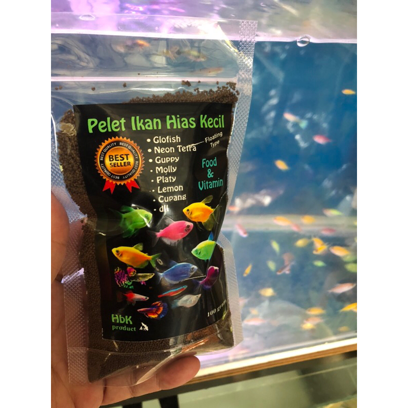 PELET IKAN HIAS KECIL HBK PAKAN IKAN GLOFISH NEON GUPPY MOLLY 100GR