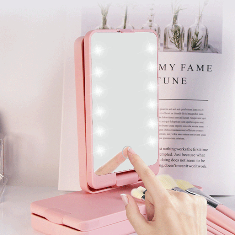 DADAWARD Make Up Brush Set/ Cermin Makeup LED/ Cermin Lampu LED Rechargeable Tombol Touch Screen/ Kaca Cermin Lampu Charge/ Mirror LED Charge USB/ Makeup Organizer Mirror Box/Kuas Make Up Cermin Set Portable