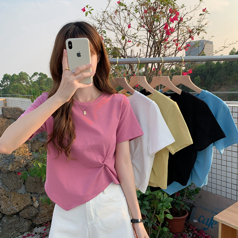 [5 Warna]EUNII T-shirt Atasan Tidak Teratur Kaos Lengan Pendek Wanita Korean Style