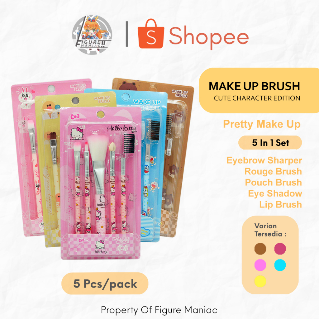 Brush Make UP - Kuas Make Up Motif Set isi 5 Makeup Brush 5 in 1 Set Alat Makeup Lucu Karakter