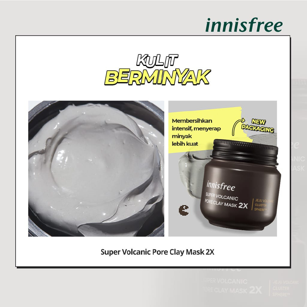 Innisfree Super Volcanic Pore Clay Mask 2X 100ml - Masker Wajah Untuk Perawatan Pori Besar &amp; Kulit Berminyak Inisfre Innisfre