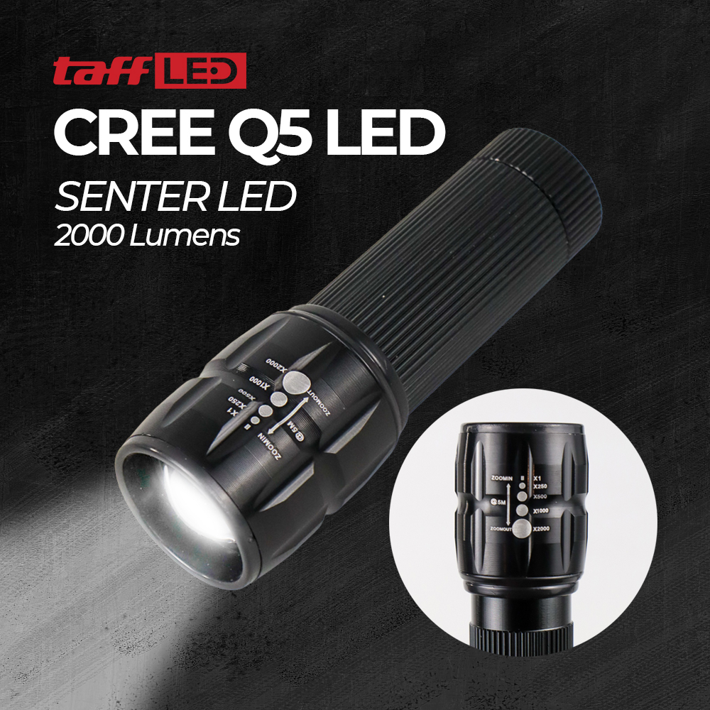 TaffLED SENTER MOTOR SEPEDA MALAM Lampu Senter Cree Q5 2000 Waterproof swat Police polisi LED Flashl