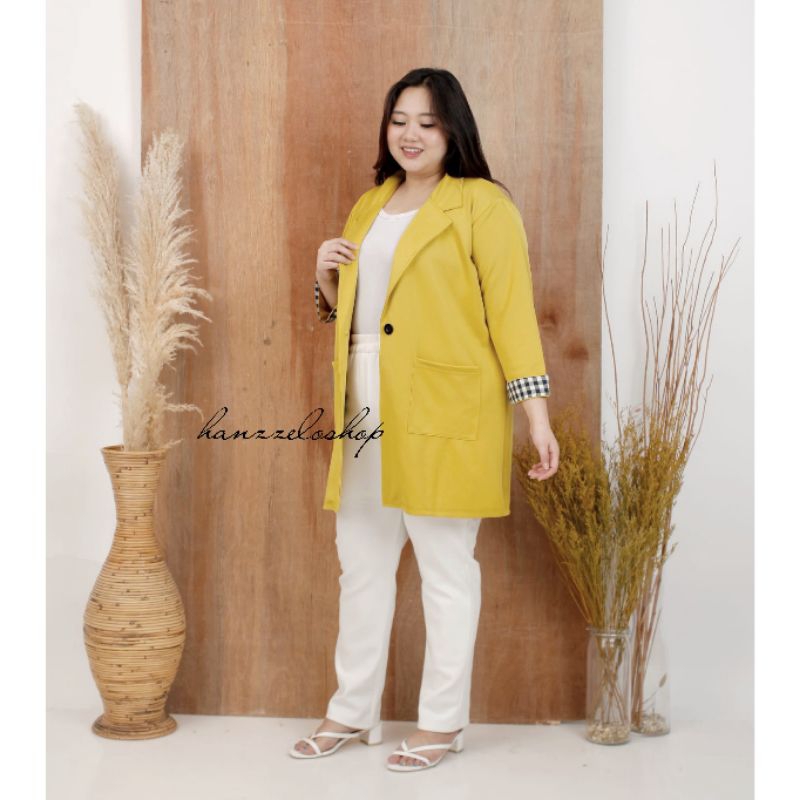 Long blazer kerja stik balik scuba bigsize Jumbo oversize