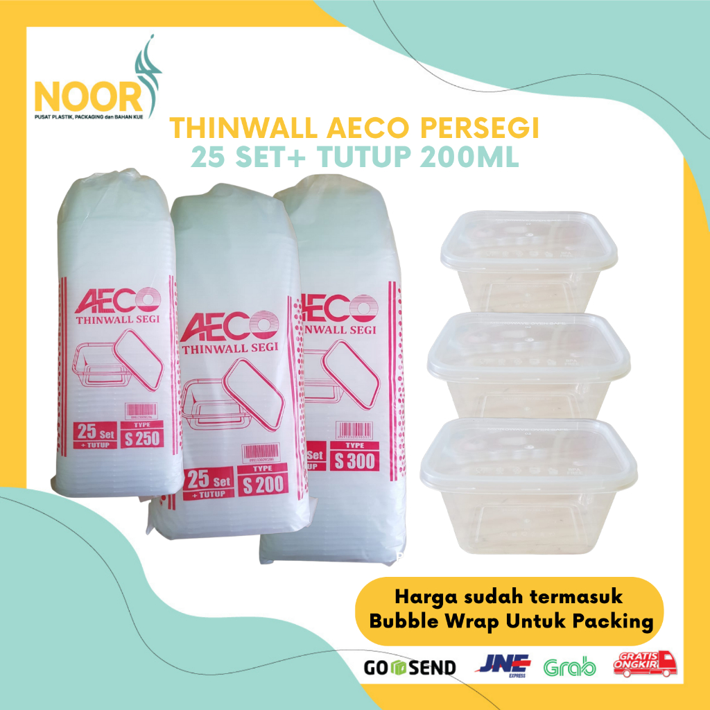 AECO Thinwall kotak makan plastik Persegi panjang 200, 250, 300 ml