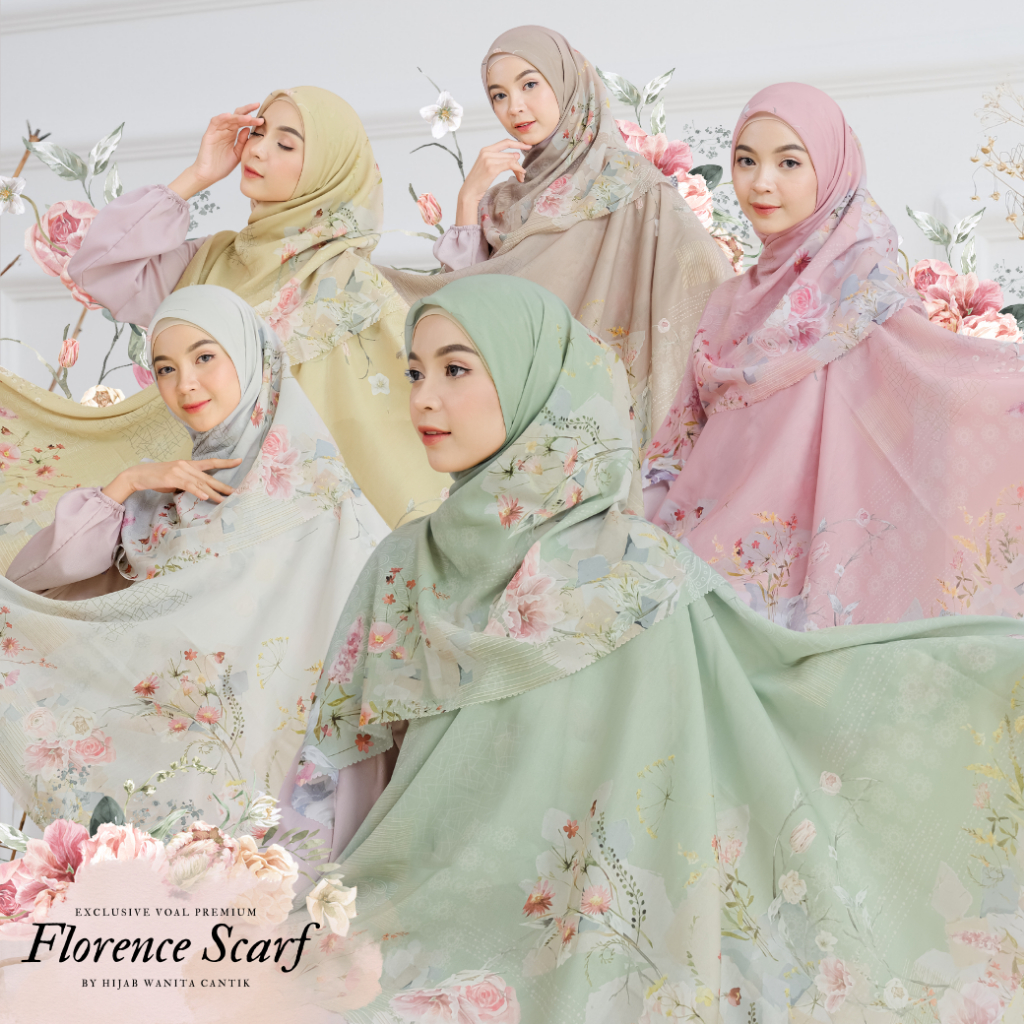 [Beli 2 GRATIS Hadiah] Hijabwanitacantik - Florence Scarf | Hijab Voal Segiempat Printing Premium