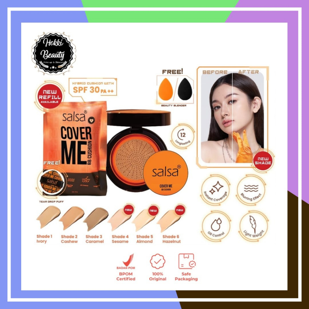 SALSA Cover Me BB Cushion - Semi Matte with Red Algae Niacinamide &amp; Centella Smooth Medium Coverage Foundation Makeup