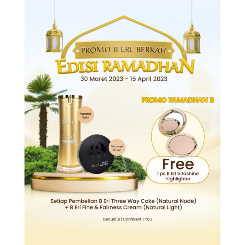 PAKET RAMADHAN B B ERL COSMETICS BELI 1 PCS FFCREAM + 1 PCS BEDAK THREE WAY CAKE GRATIS 1 PCS VITASH