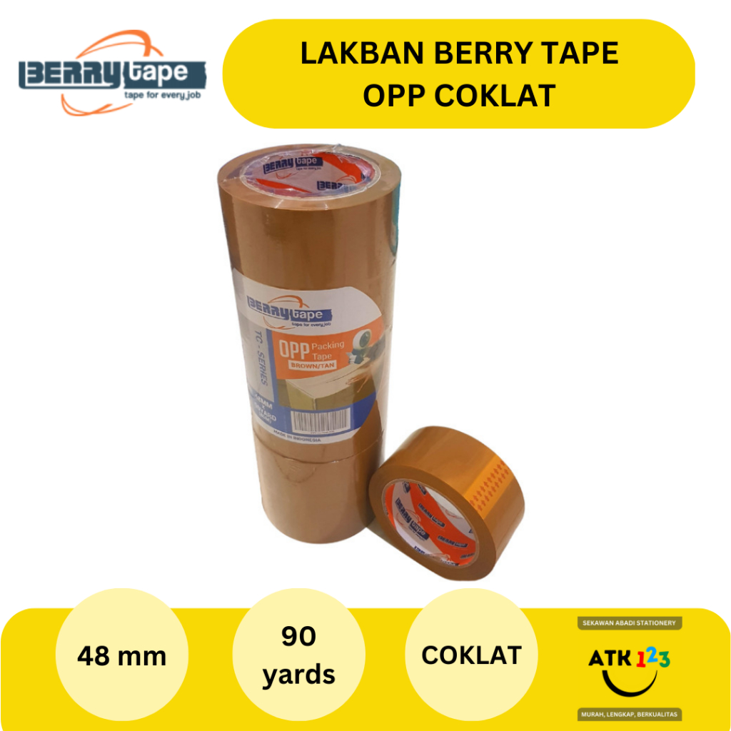 OPP Tape / Isolasi Plakban / Lakban Coklat Merk Berry 48mm x 90 yards