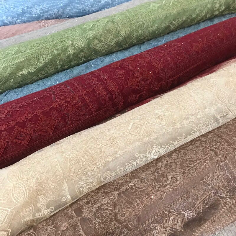 Kain tulle bordir motif etnik springel/payet senada.new!!