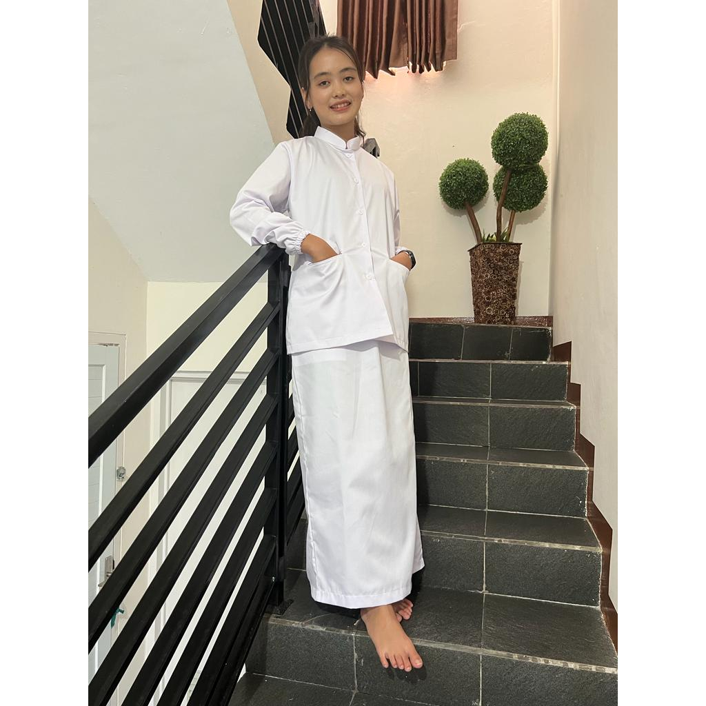 Baju Seragam Perawat Putih dan Rok Model Pluy / Span