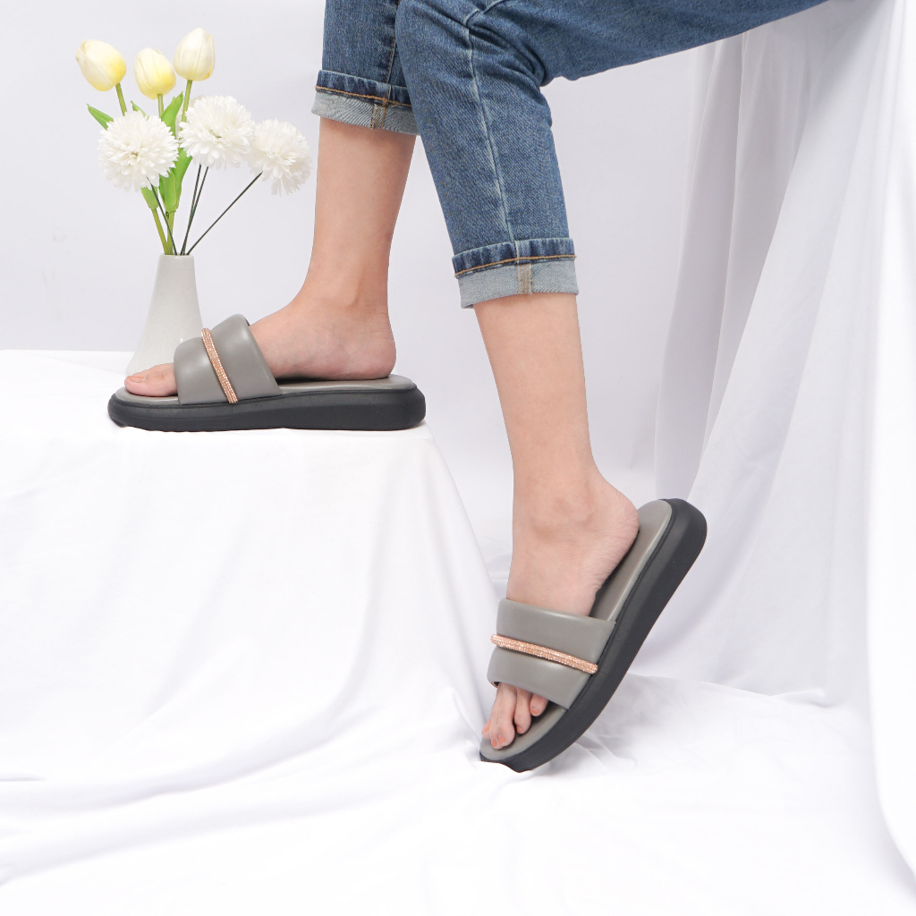 Dunkenstock AGNES Sandal wedges wanita sendal keren model garis strip gold sandal cewek size 36-40 cm