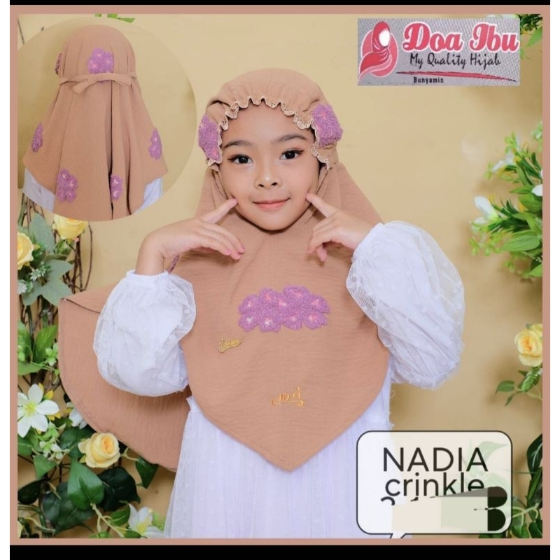 698 Jilbab Doa Ibu Anak Siria Kerut Dahi Crinkle 3D/Hijab Doi Renda Dahi kids Ori By Bunyamin