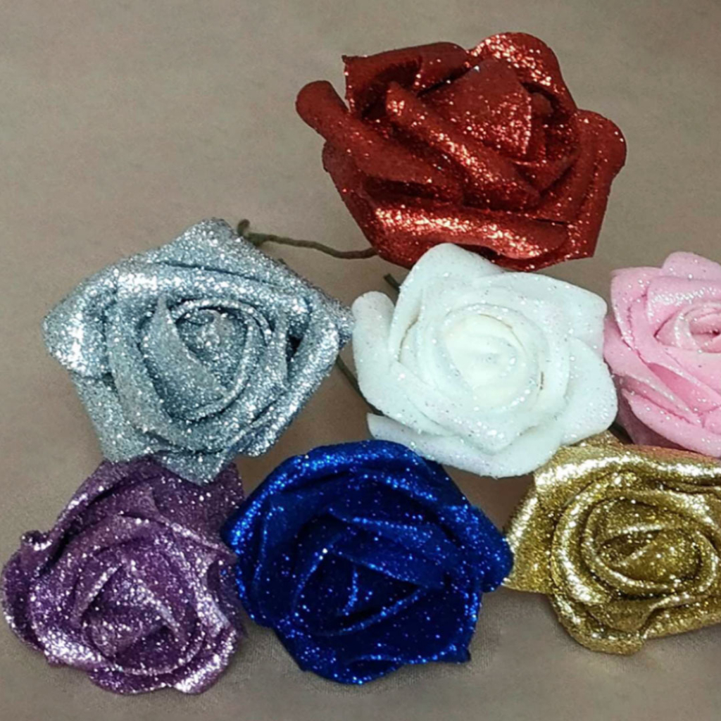 Artificial Glitter Rose Bunga Palsu Artificial Flower Bunga Plstik Hias Flower Boquet