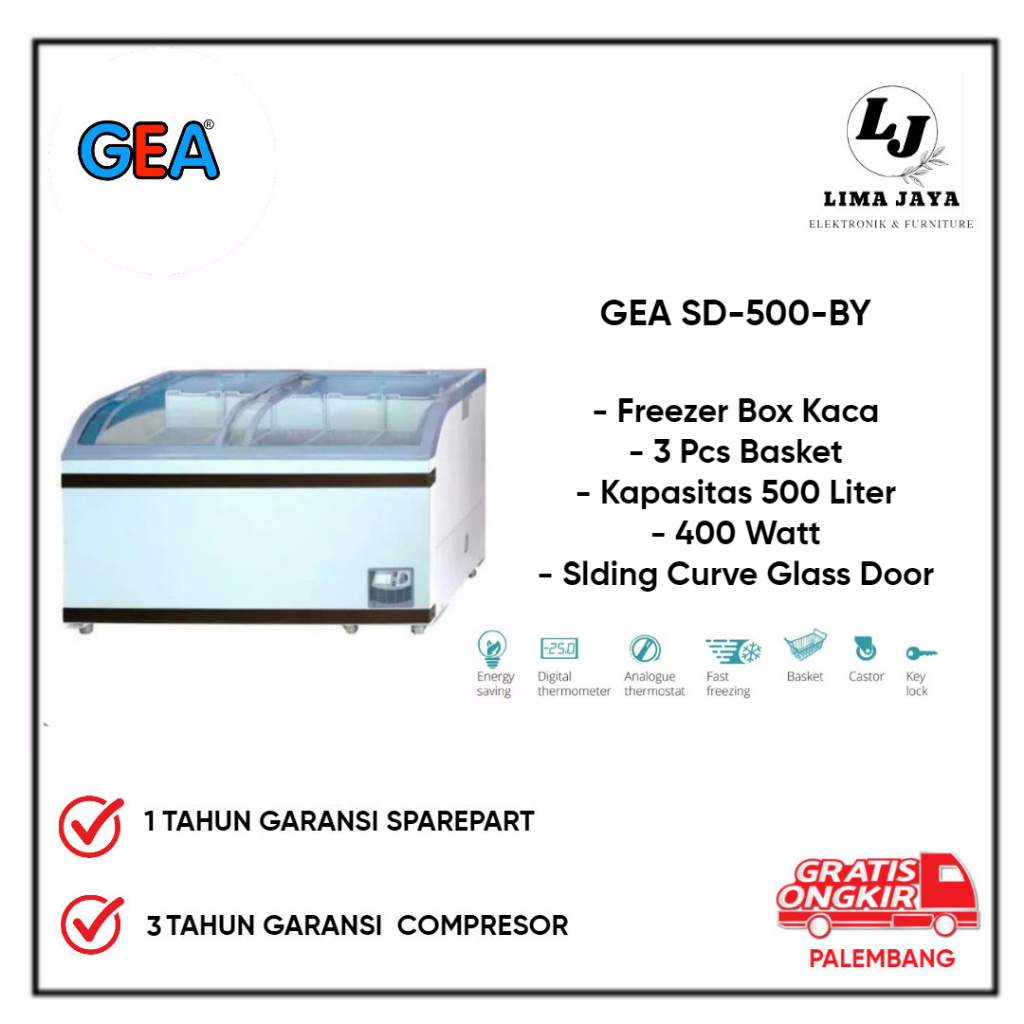Chest Freezer GEA Kaca SD-500-BY Freezer Box Lemari Pembeku 500 Liter GEA