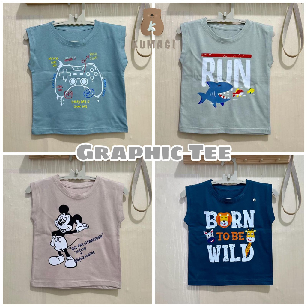 kumagi- Graphic Tee lengan buntung/atasan anak 1-10tahun/atasan anak lakilaki/atsancatton