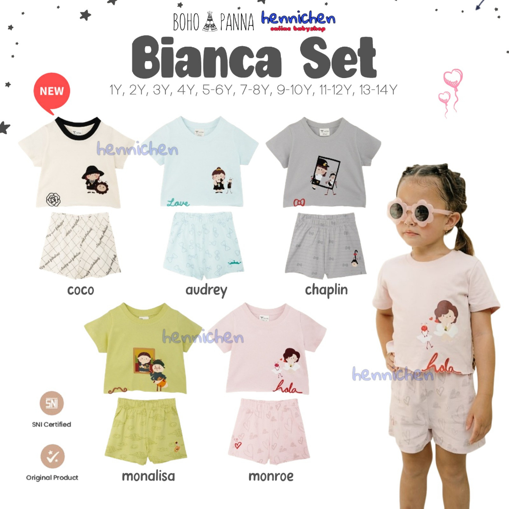 Bohopanna Bianca Set 1-14 Tahun The Overtee x Bohopanna Setelan Piyama Pendek Fashion Anak Perempuan