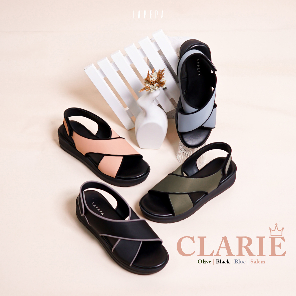 Adarastore - Lapepa CLARIE Sandal Wedges Wanita Casual Sendal Tali Cewek Hak 5 Cm Kekinian