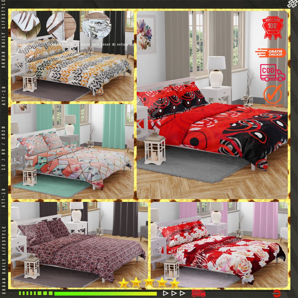 Sprei Katun Motif Bunga Anti Geser Kualitas Terbaik. | 10 motif | 100x200cm | 120x200cm | 160x200cm | 180x200cm | 200x200cm