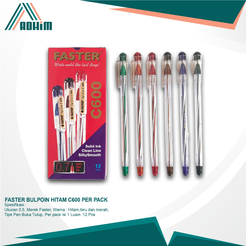 

Faster Bulpoin Hitam C600 Per Pack - Faster Ballpoint Hitam C600 Isi 12 Pcs