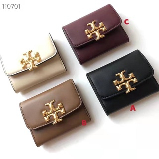 [Instant/Same Day] 8860  TORY BURCH new black short wallet gold double T logo card bag qianbao