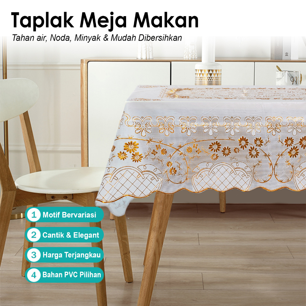 Taplak Meja Makan Persegi Motif Bunga Size 140x140cm Bahan PVC Tebal Premium Perlengkapan Dekorasi Rumah Tangga Import - D42-A - Comforthomes