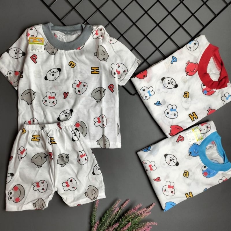 setelan piyama bayi 3-12 bulan motif abc cute