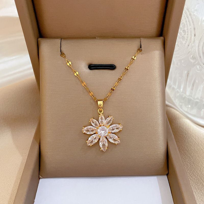 Kalung Titanium Flower Daisy Diamond Korea Fashion Style Premium