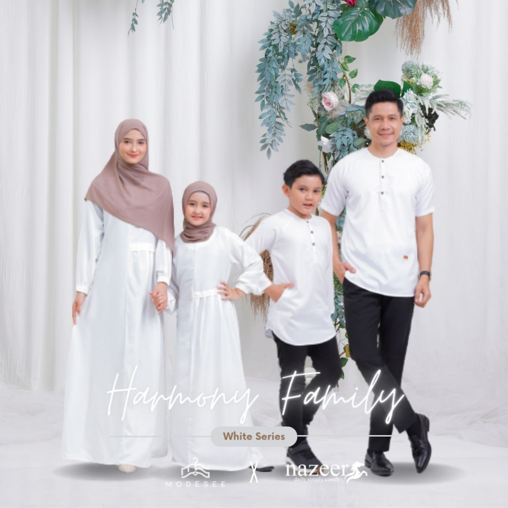 Modesee X Nazeer Baju Couple Keluarga Putih Polos - Family Set Lebaran Idul Fitri 2025 - Sarimbit Ke
