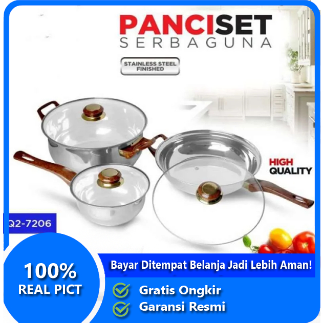 Panci Set Wajan Serbaguna Q2 7206 Panci Stainless Stell