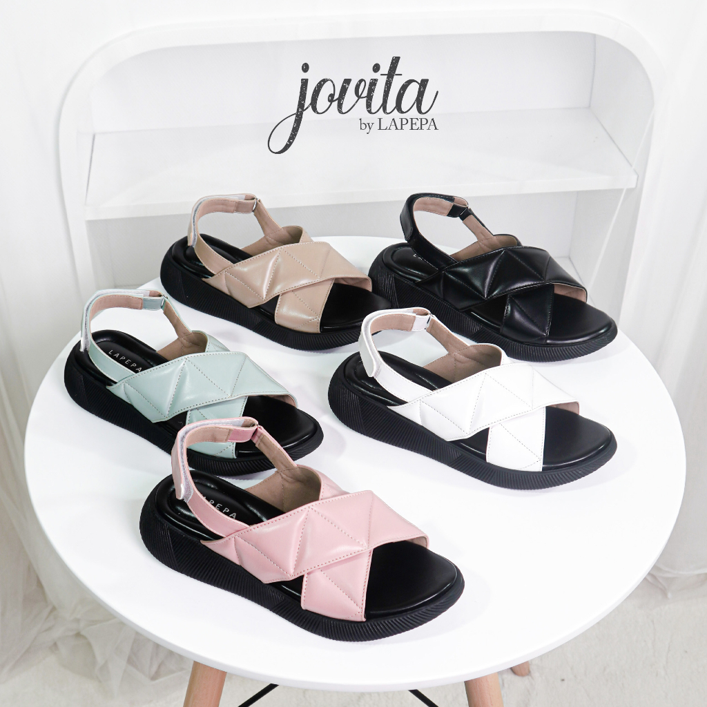 Adarastore - Lapepa JOVITA Sepatu Sandal Wedges Wanita Casual Sendal Tali Silang Cewek Model Strap Belakang Kekinian