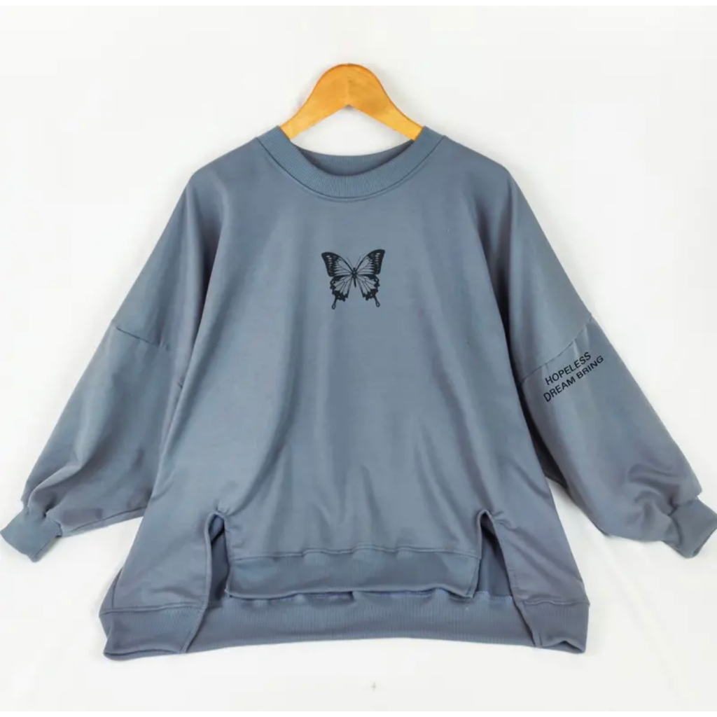 SWEATER XXXL OVERSIZE HOPELESS BUTTERFLY JUMBO NEALAH PINGGIR KOREAN STYLE BAHAN FLEECE