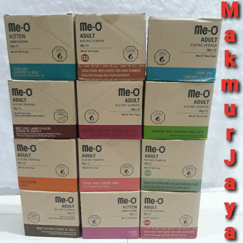 MEO pouch 1dos isi 12pcs x 80gr.Wet food Kitten&amp;Adult Varian