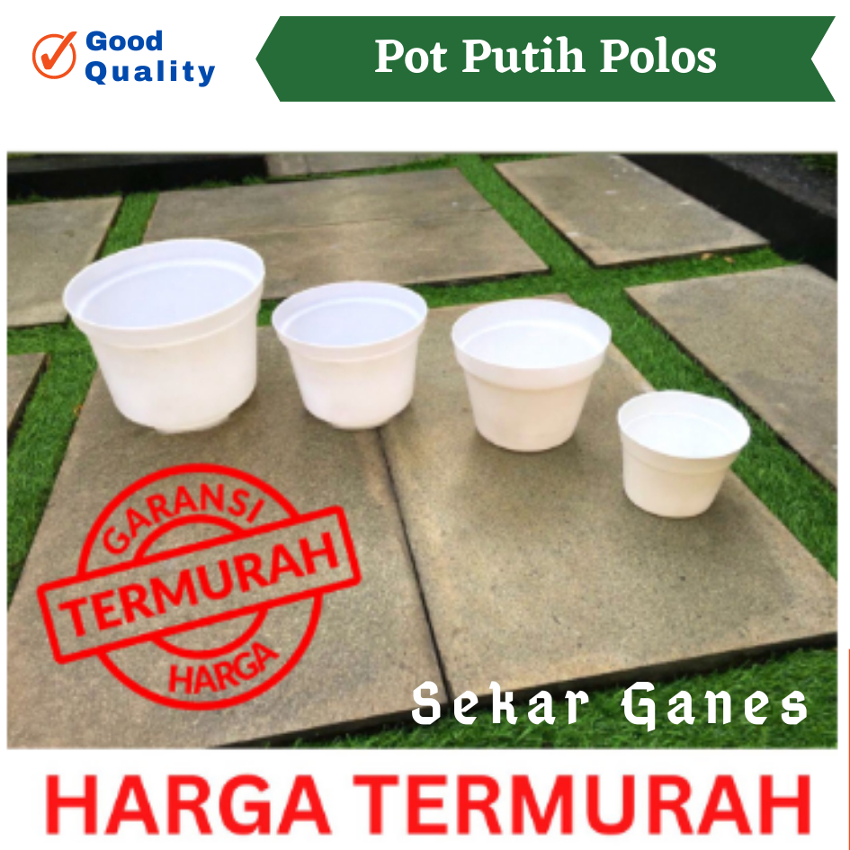 Sekarganes Pot Plastik Warna Putih Polos Tanpa Kuping Srondol Ruplas ukuran 10 12 15 17 20