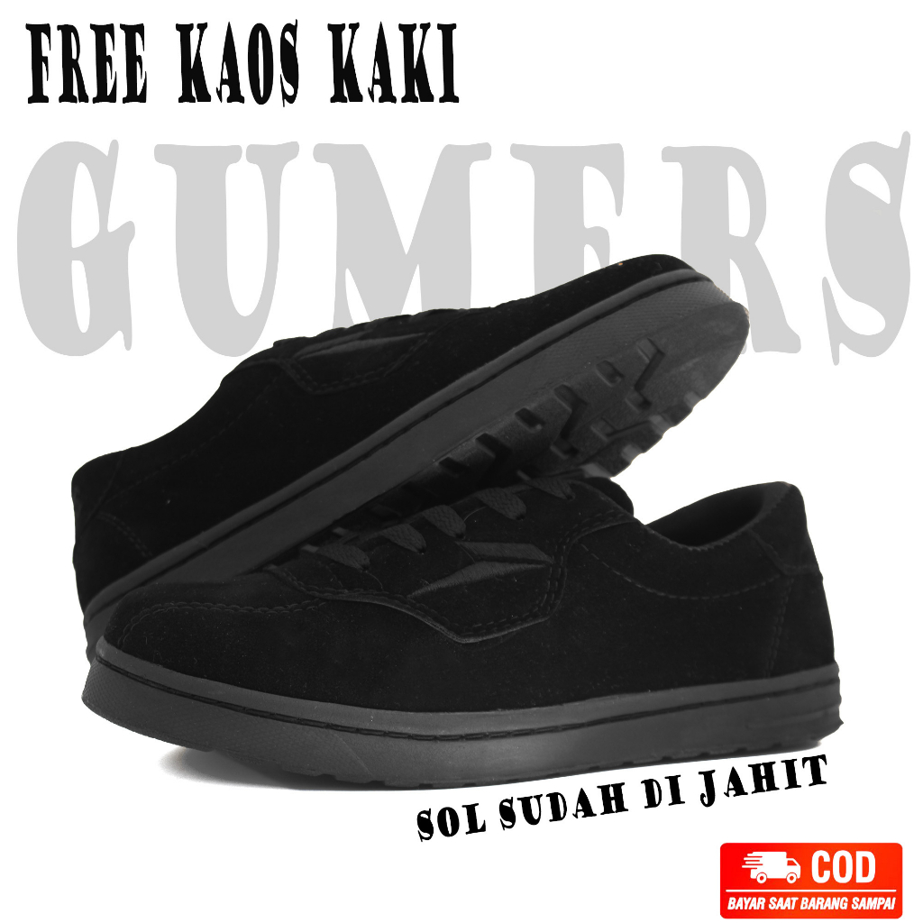 SNEAKERS GUMERS FULL BLACK SUEDE, SEPATU HITAM POLOS, SEPATU SEKOLAH,SEPATU KERJA,SEPATU SANTAI,SEPATU PRIA,SEPATU WANITA,SEPATU CASUAL