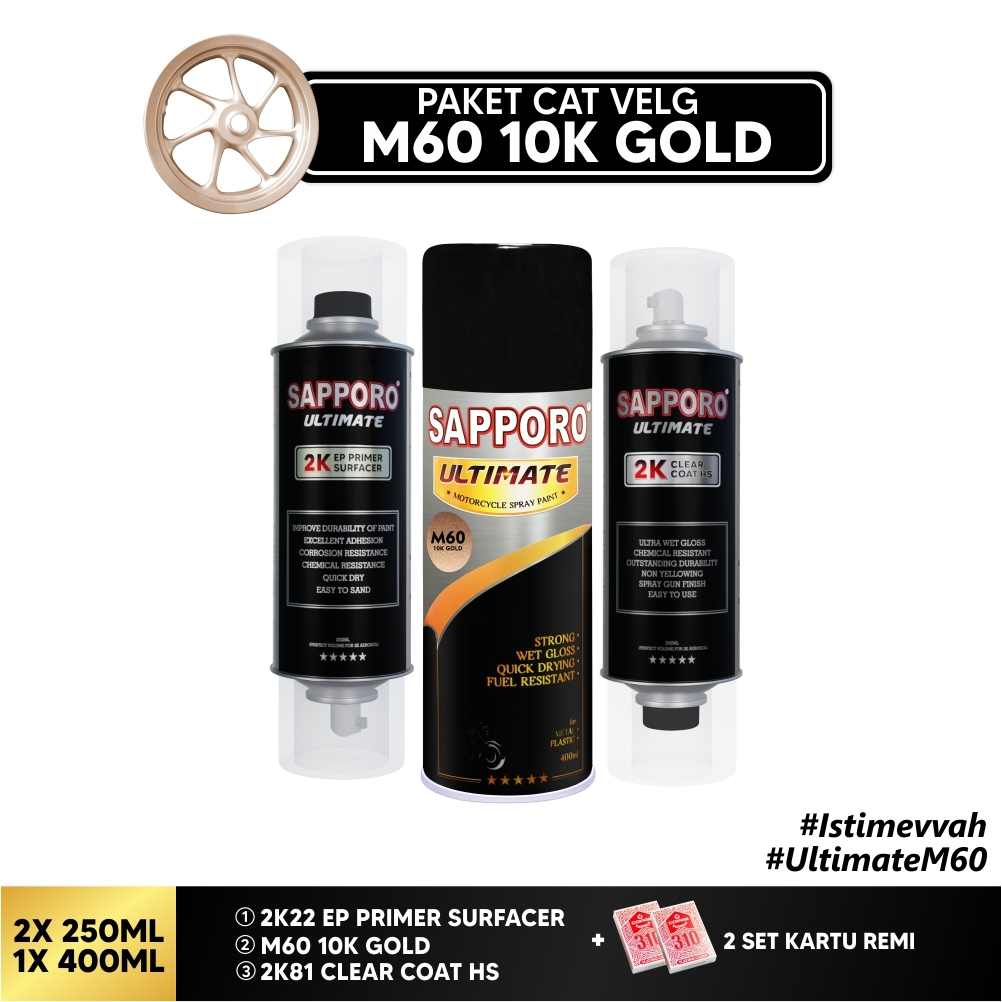 Paket Cat Velg M60 10K Gold + FREE Kartu Remi / Sapporo Ultimate / Cat Spray Semprot Aerosol Terbaik