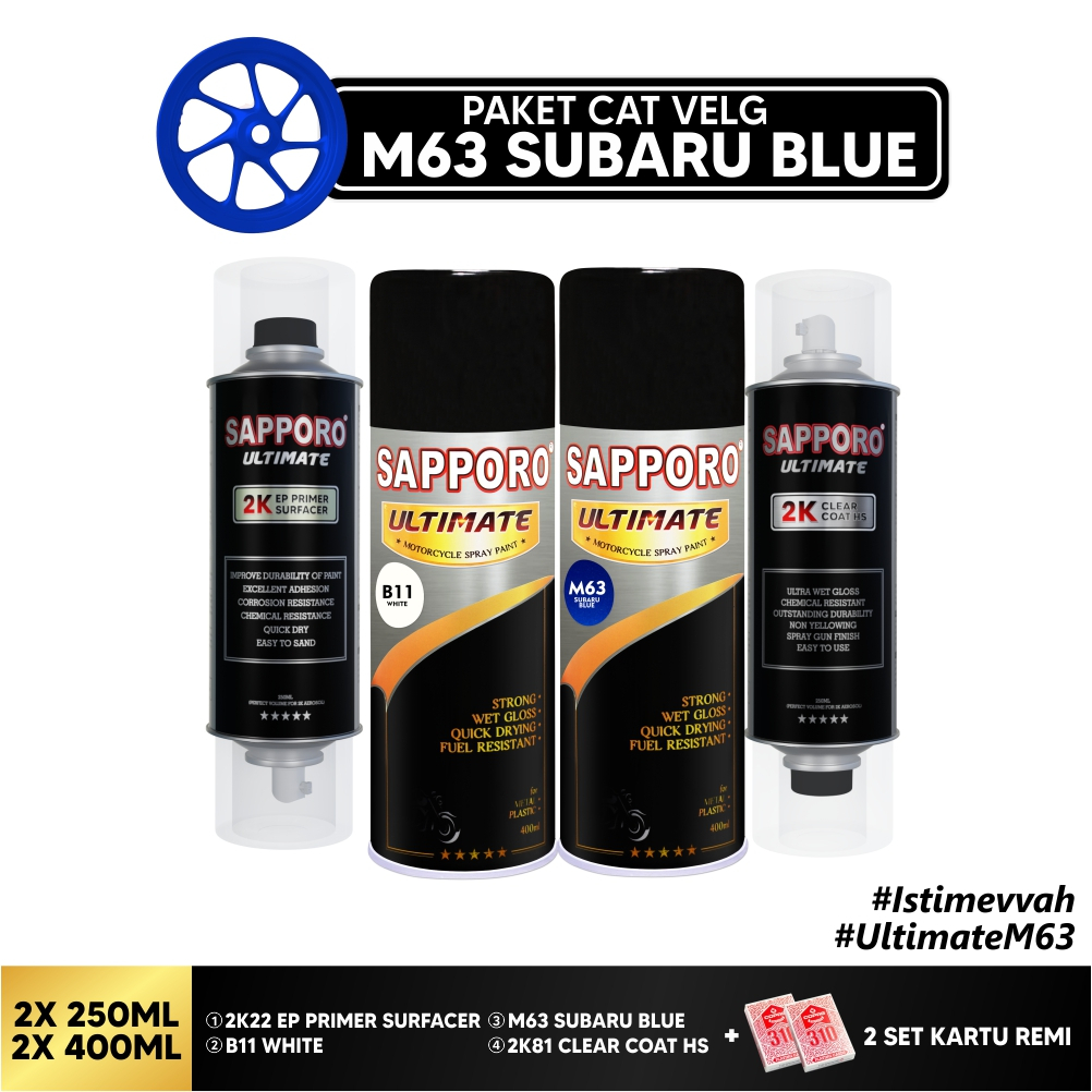 Paket Cat Velg M63 Subaru Blue + FREE Kartu Remi /Sapporo Ultimate/Cat Spray Semprot Aerosol Terbaik