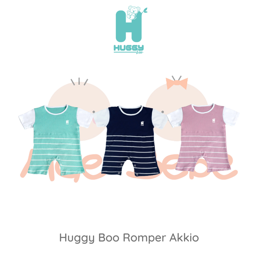 Huggy Boo Akkio Romper Salur Jumper Bayi Pendek Segiempat