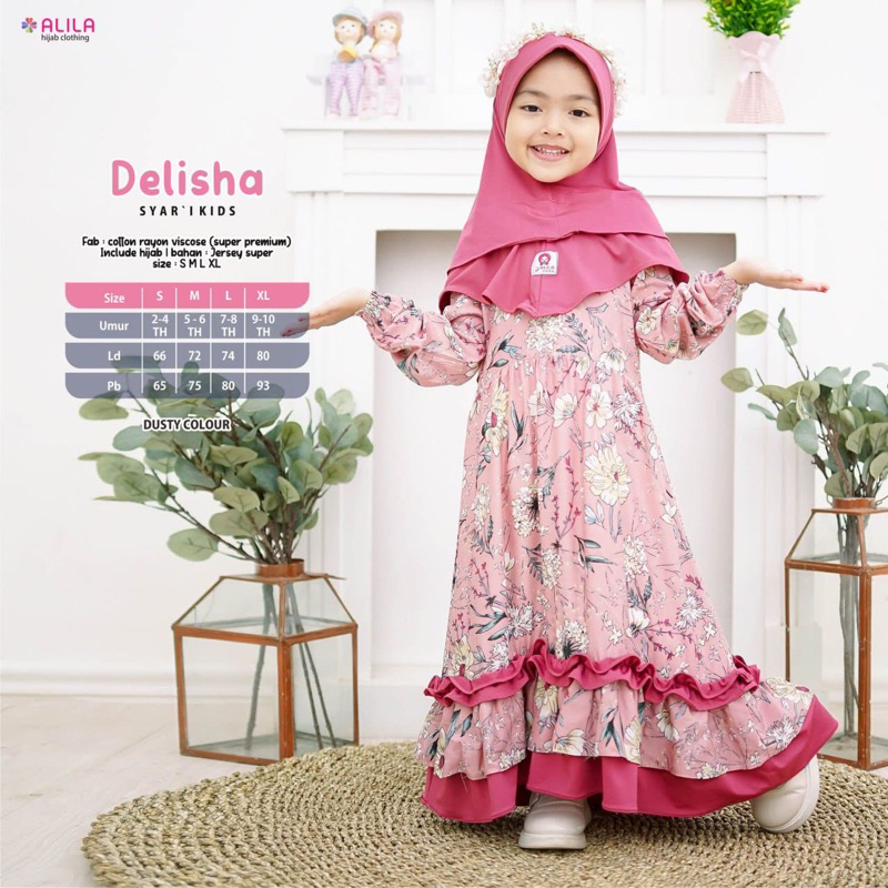 DELISHA SET HIJAB SYARI KIDS ALILA GAMIS MUSLIM ANAK TERBARU