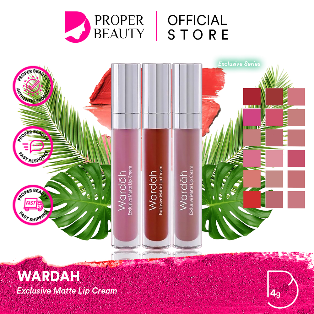 WARDAH Exclusive Matte Lip Cream Indonesia / 4g Velvet Matte With Color Binding Pigmenta &amp; Enriched Vitamin E / Soft Matte Intense Luxurious Finish Warna Intense Tahan Lama Krim Moist Plus / Cosmetic Lips Makeup Make Up Series / Lipstick Lipstik Bibir