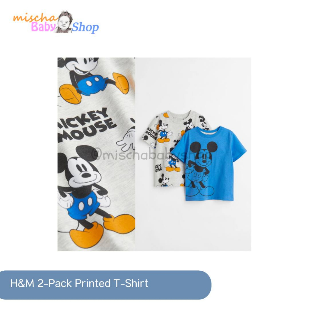 H&M 2-Pack Printed T-Shirt Blue/Mickey Kaos Anak