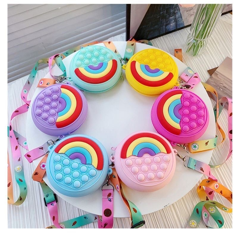 Tas Jelly Mini Pop it Anak Perempuan Model Slempang Sling Bag Unicorn Rainbow
