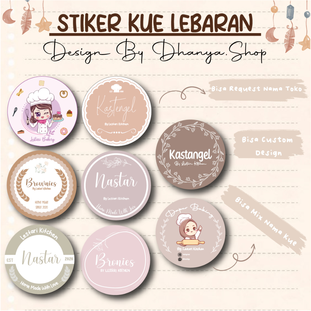 

STIKER KUE LEBARAN / LABEL KEMASAN TOPLES KUE / STIKER KUE ESTETIK