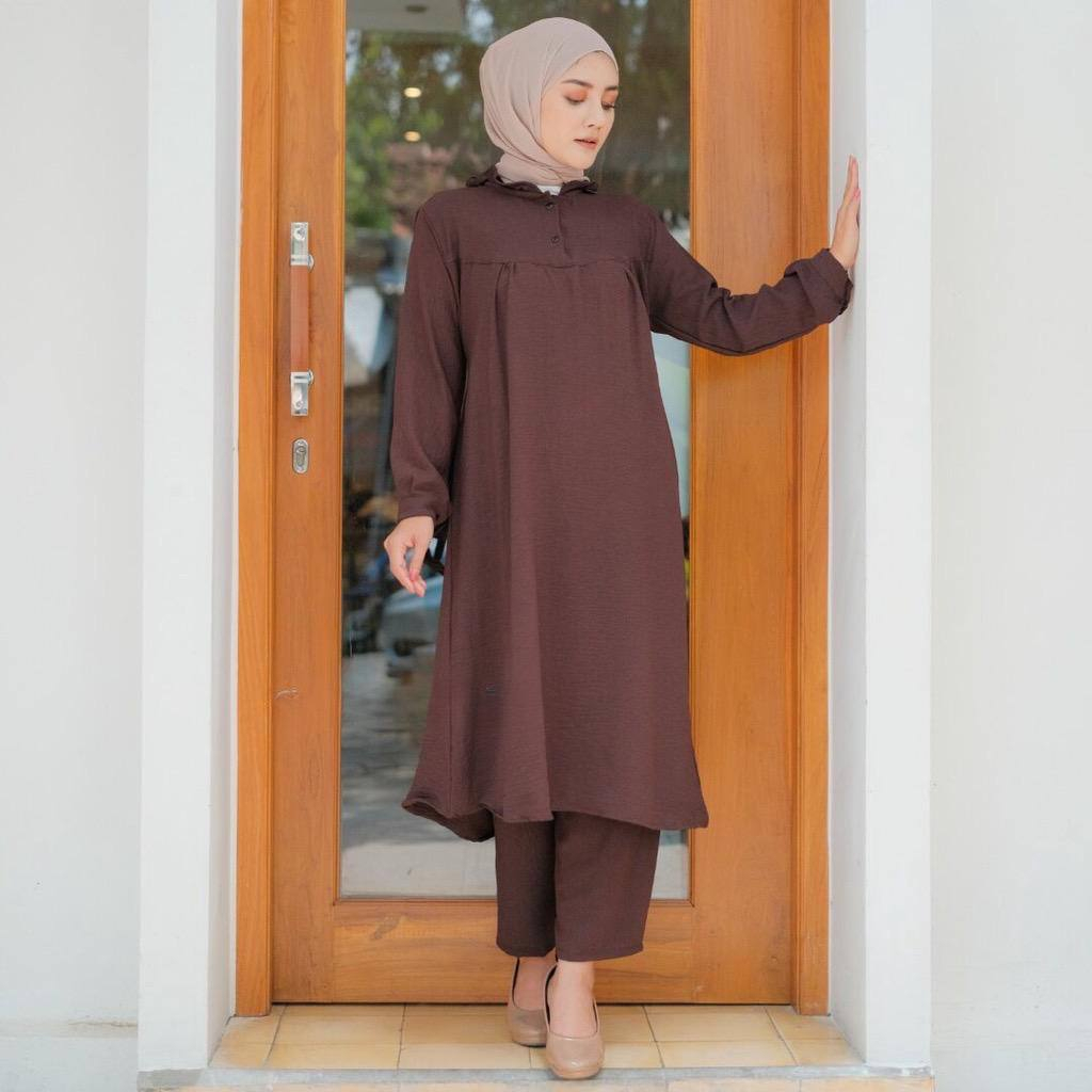 Ayana One Set Tunik Crinkle Airflow Busui Friendly Setelan Wanita Kekinian Baju Satu Setelan Wanita