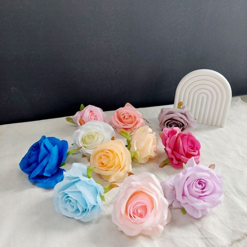 LN008 Kepala Mawar Pastel Tanpa Tangkai 1 Kuntum Besar Rose Artificial Bunga Mawar hias palsu plasti