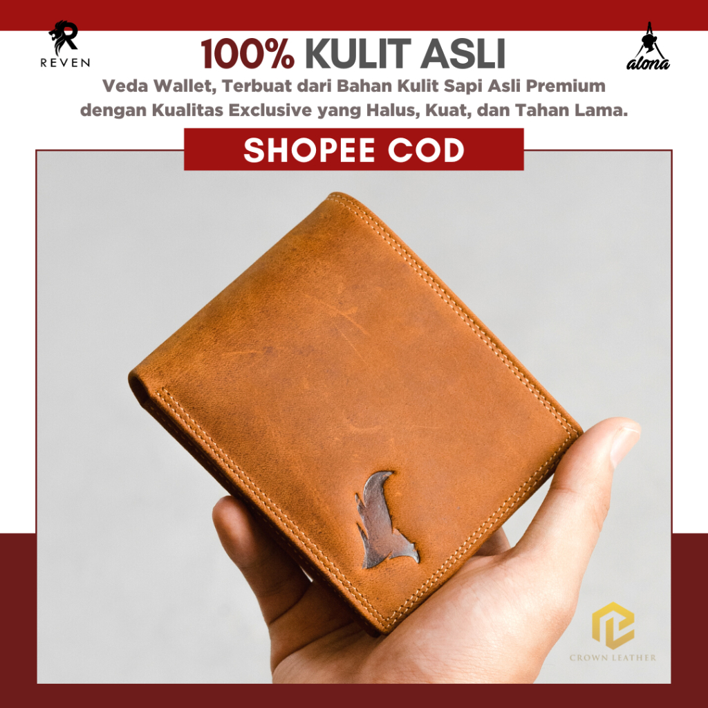 Dompet Pria Model Pendek 3/4 Bergaransi 100% Kulit Sapi Asli Kekinian - VEDA WALLET by Crown Leather